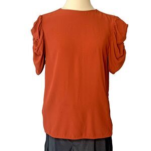 Chloé Faded Red Blouse FR 36 US 4 Silk Blend Ruched Puff Sleeve Designer Top